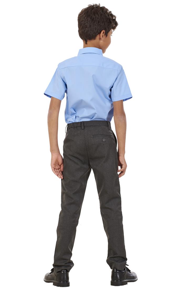 Boys Stain Resistant Adjustable Waist Slim Fit School Trousers Black Grey Navy - Picture 19 of 25