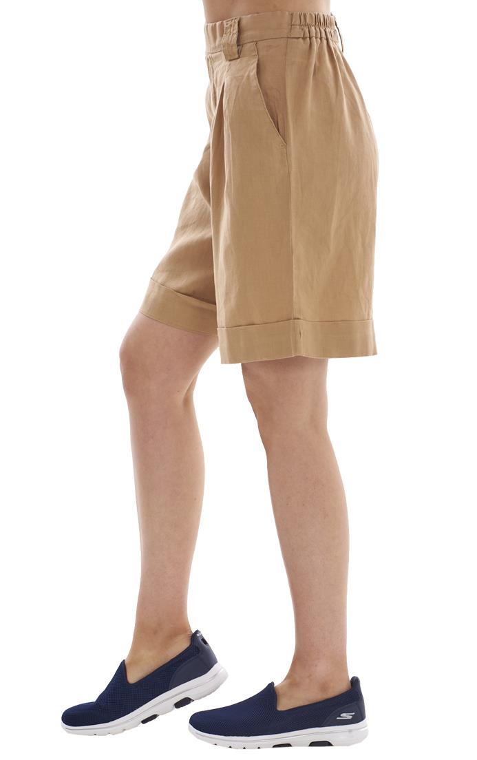Ladies Pull On Wide Leg Pure Linen Elasticated Shorts - Picture 23 of 91