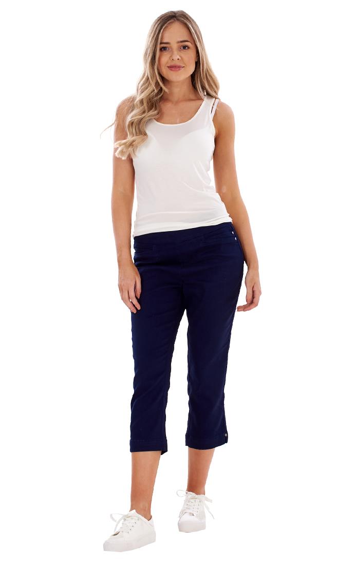 Ladies High Rise Pull On Comfort Crop Stretch Cropped Jeans - Picture 56 of 65