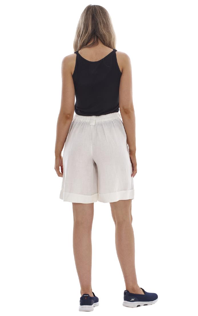 Ladies Pull On Wide Leg Pure Linen Elasticated Shorts - Picture 41 of 91
