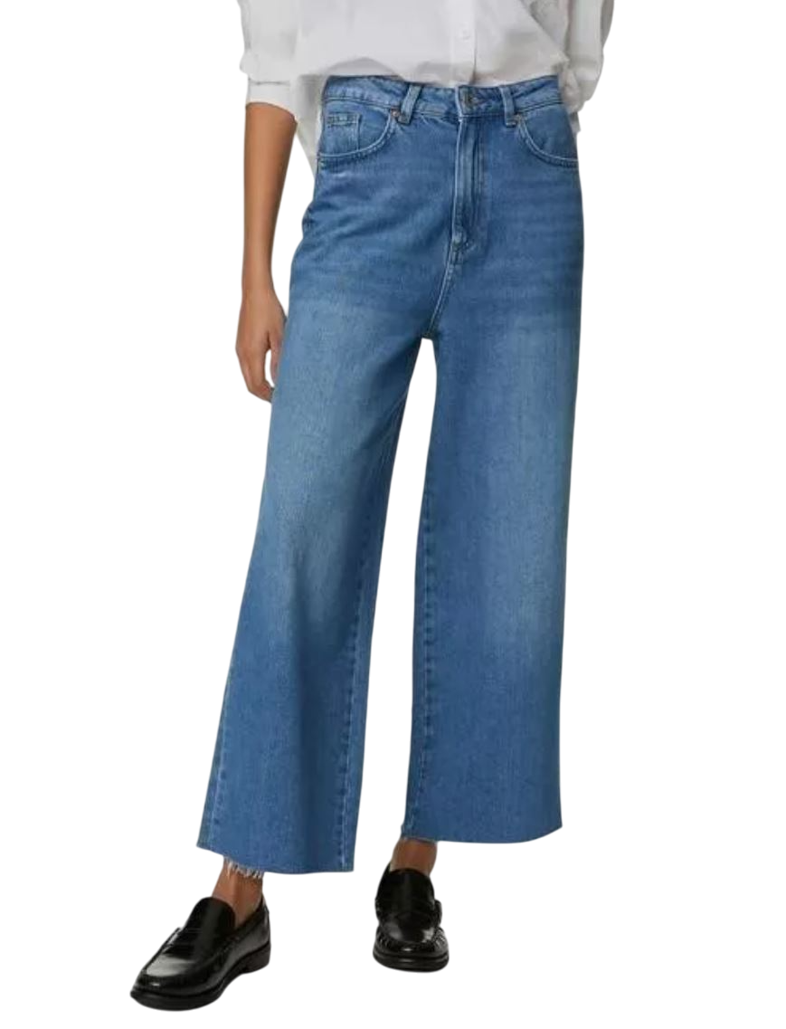 Ladies EX M&S Wide Leg Raw Hem Ankle Grazer High Rise Jeans - Picture 3 of 7