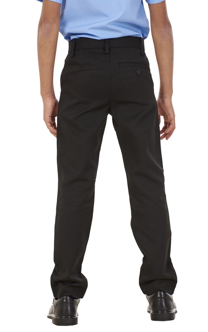 Boys Stain Resistant Adjustable Waist Slim Fit School Trousers Black Grey Navy - Picture 9 of 25