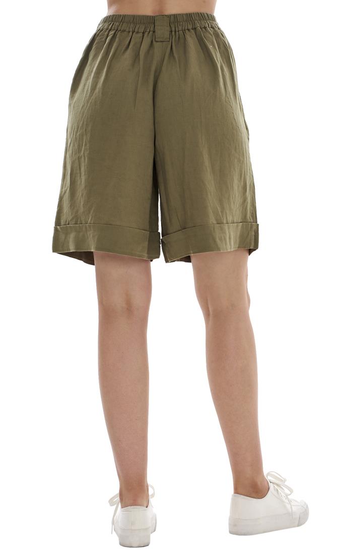 Ladies Pull On Wide Leg Pure Linen Elasticated Shorts - Picture 52 of 91