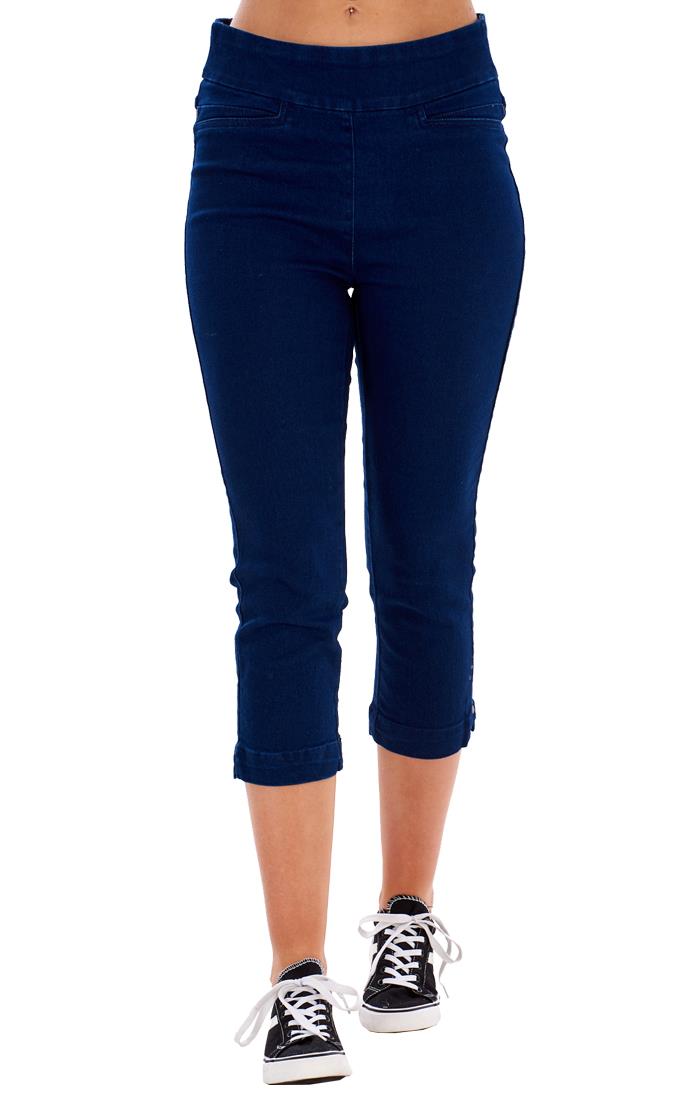 Ladies High Rise Pull On Comfort Crop Stretch Cropped Jeans - Picture 24 of 65