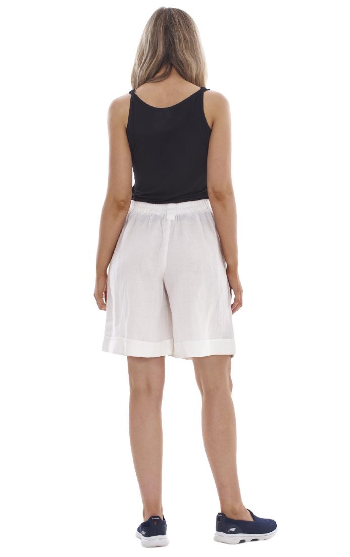 Ladies Pull On Wide Leg Pure Linen Elasticated Shorts - Picture 90 of 91