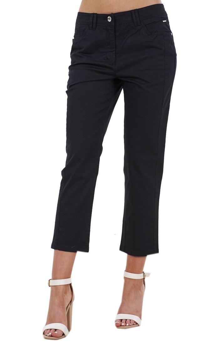 Ladies Crop Trousers Holiday Stretch 3/4 Summer Pockets Capri Pants - Picture 10 of 64