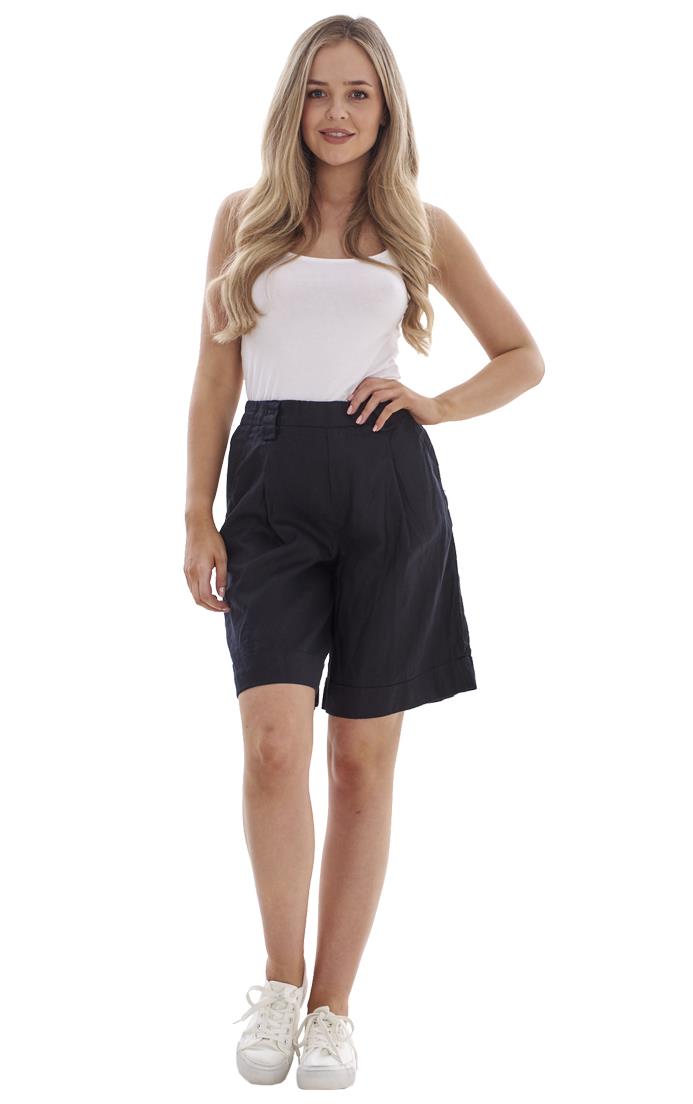 Ladies Pull On Wide Leg Pure Linen Elasticated Shorts - Picture 11 of 91