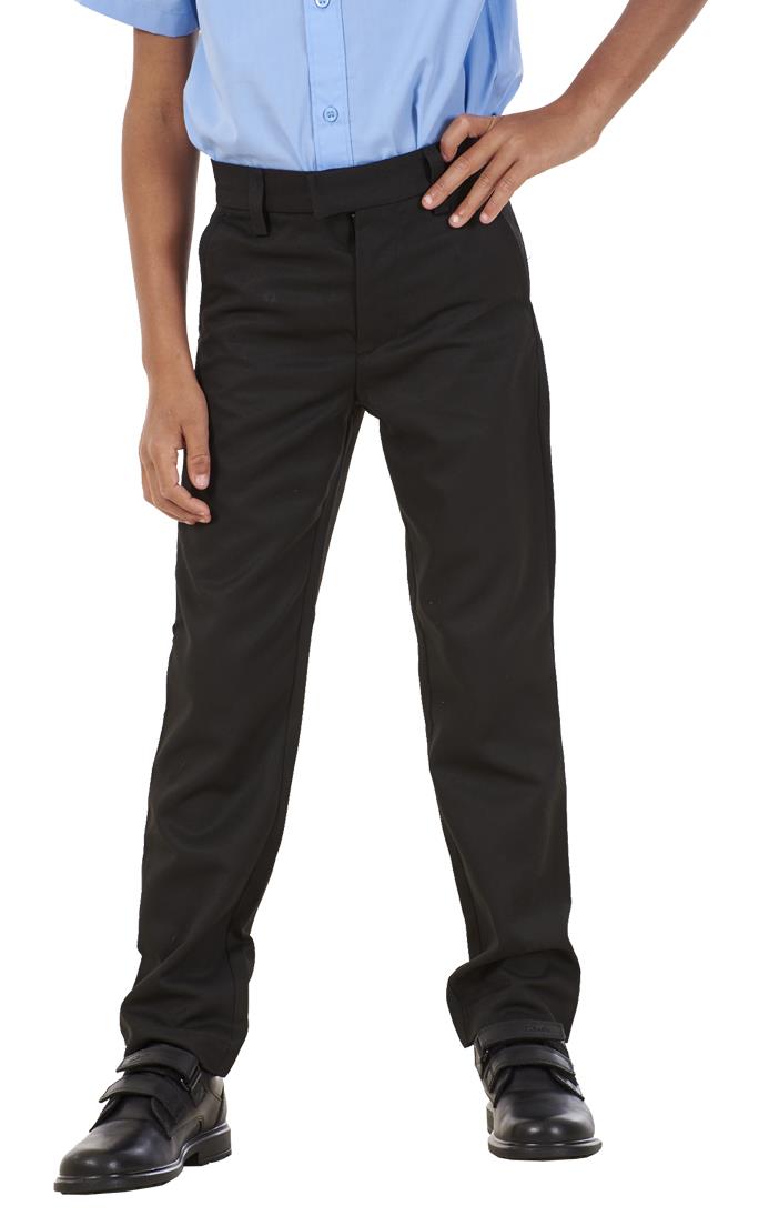 Boys Stain Resistant Adjustable Waist Slim Fit School Trousers Black Grey Navy - Picture 6 of 25