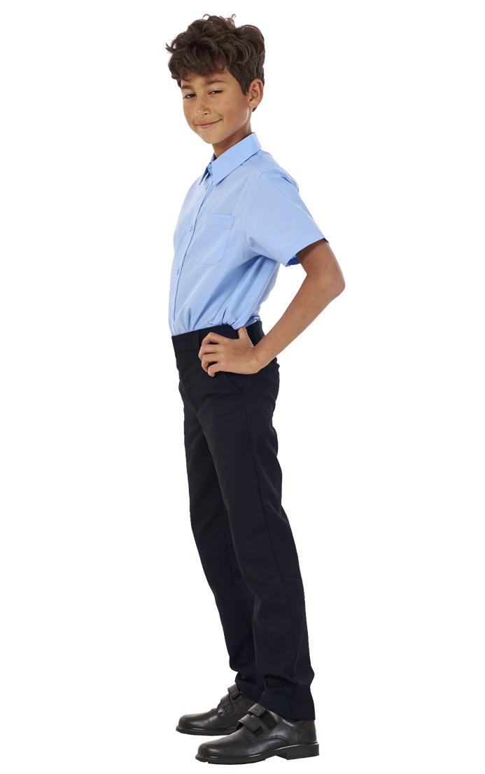 Boys Stain Resistant Adjustable Waist Slim Fit School Trousers Black Grey Navy - Picture 24 of 25