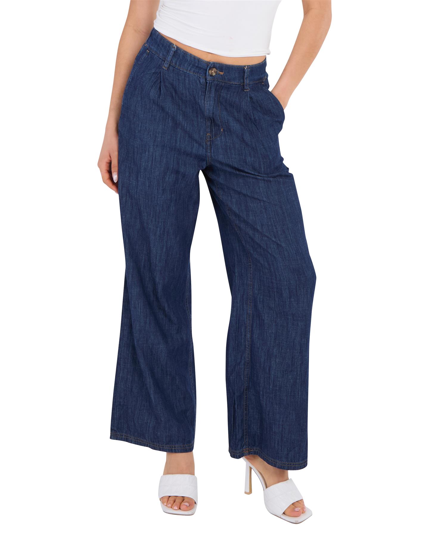 Ladies EXM&S Pur Una High Waisted Elasticated Wide Leg Jeans Denim - Picture 2 of 13