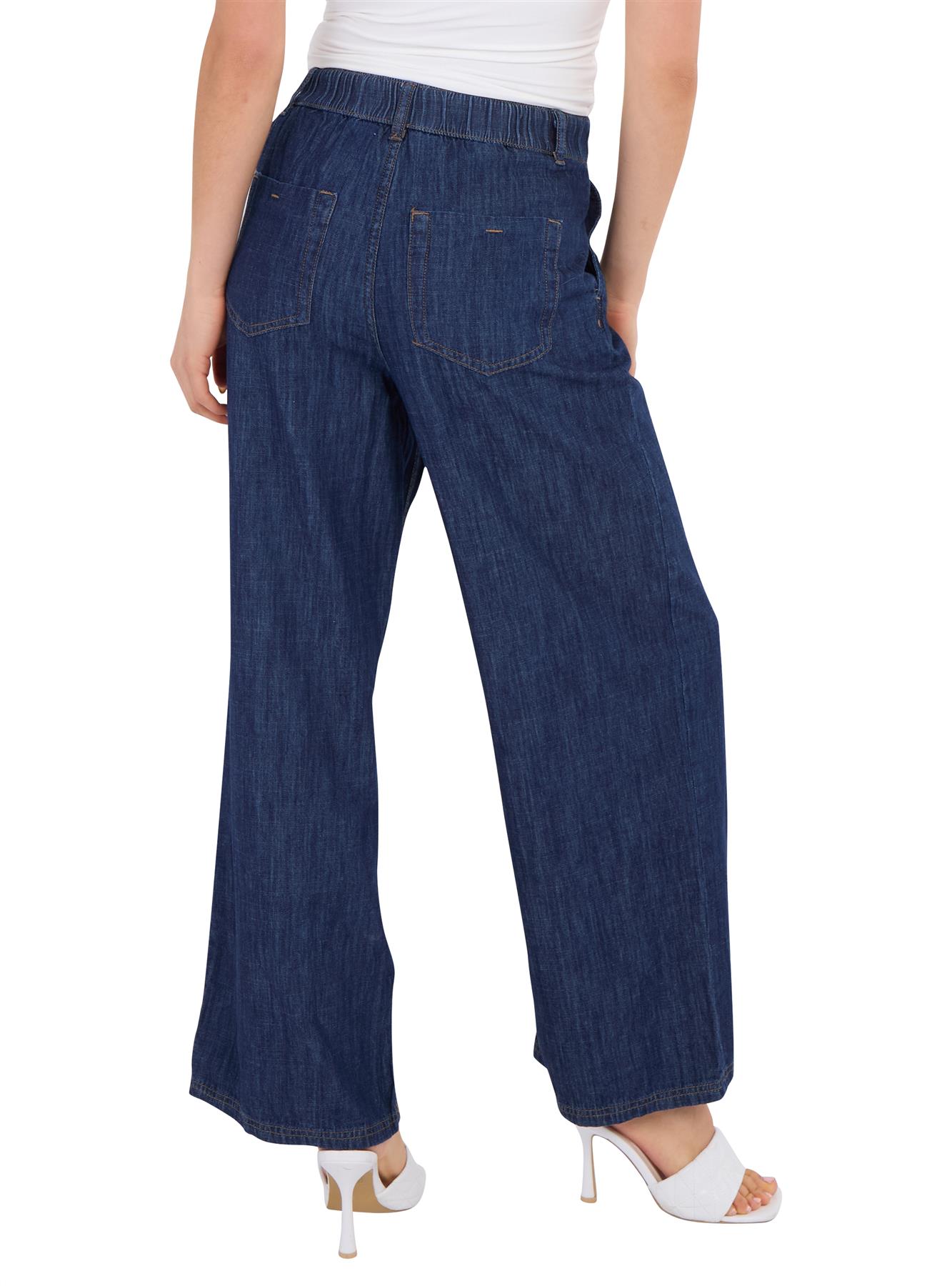 Ladies EXM&S Pur Una High Waisted Elasticated Wide Leg Jeans Denim - Picture 4 of 13