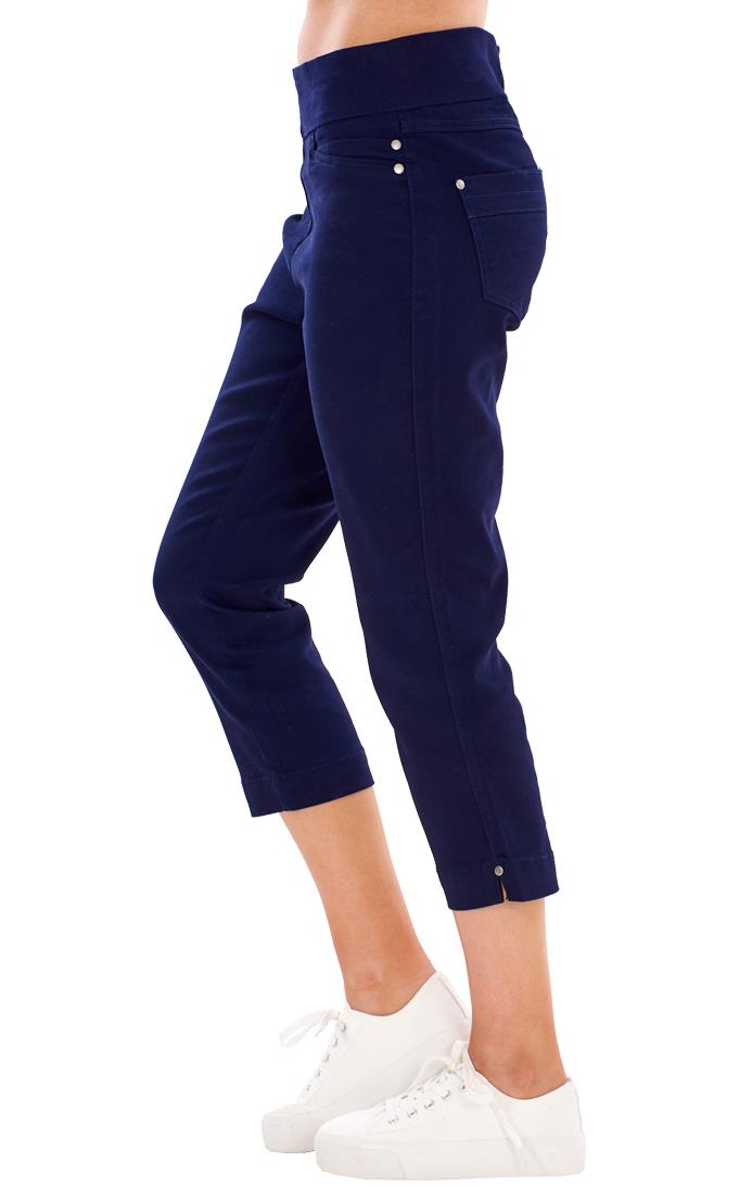 Ladies High Rise Pull On Comfort Crop Stretch Cropped Jeans - Picture 53 of 65