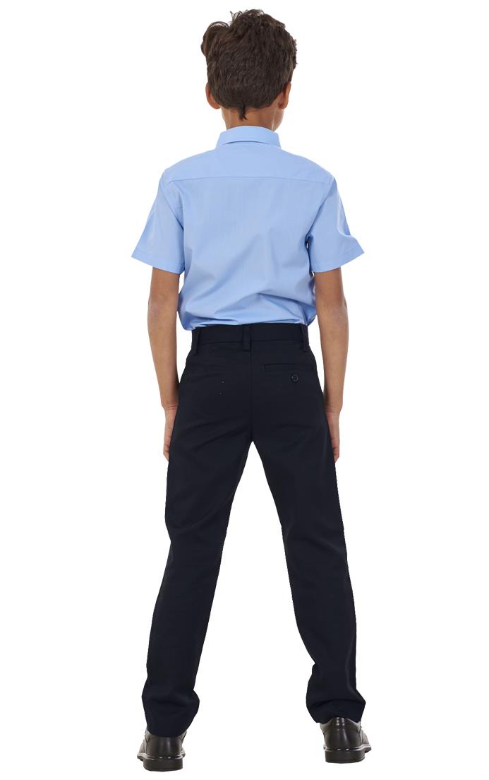 Boys Stain Resistant Adjustable Waist Slim Fit School Trousers Black Grey Navy - Picture 25 of 25