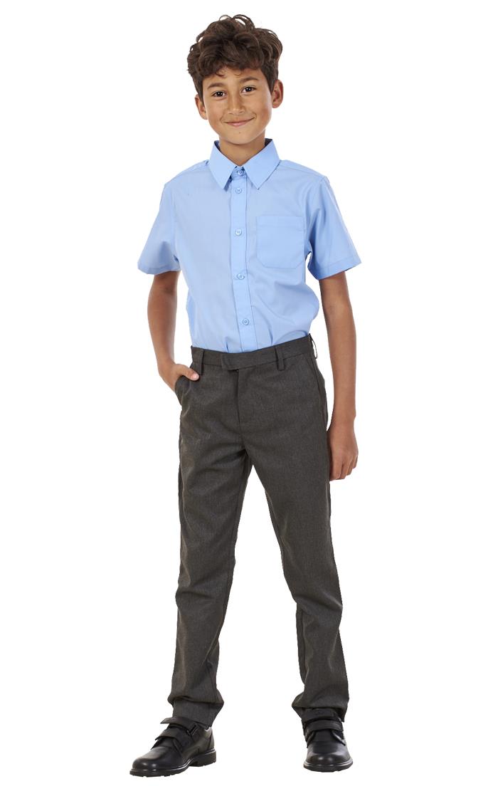 Boys Stain Resistant Adjustable Waist Slim Fit School Trousers Black Grey Navy - Picture 16 of 25