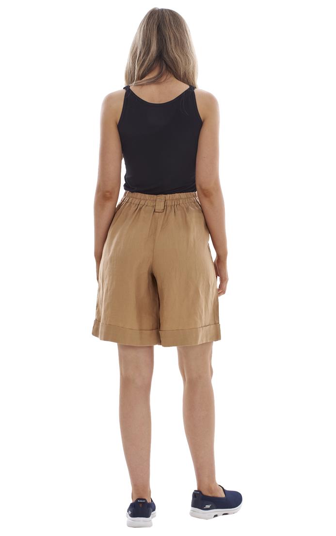 Ladies Pull On Wide Leg Pure Linen Elasticated Shorts - Picture 27 of 91