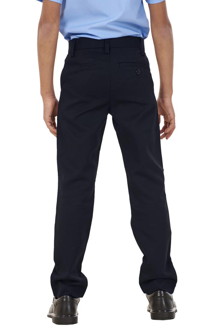 Boys Stain Resistant Adjustable Waist Slim Fit School Trousers Black Grey Navy - Picture 22 of 25