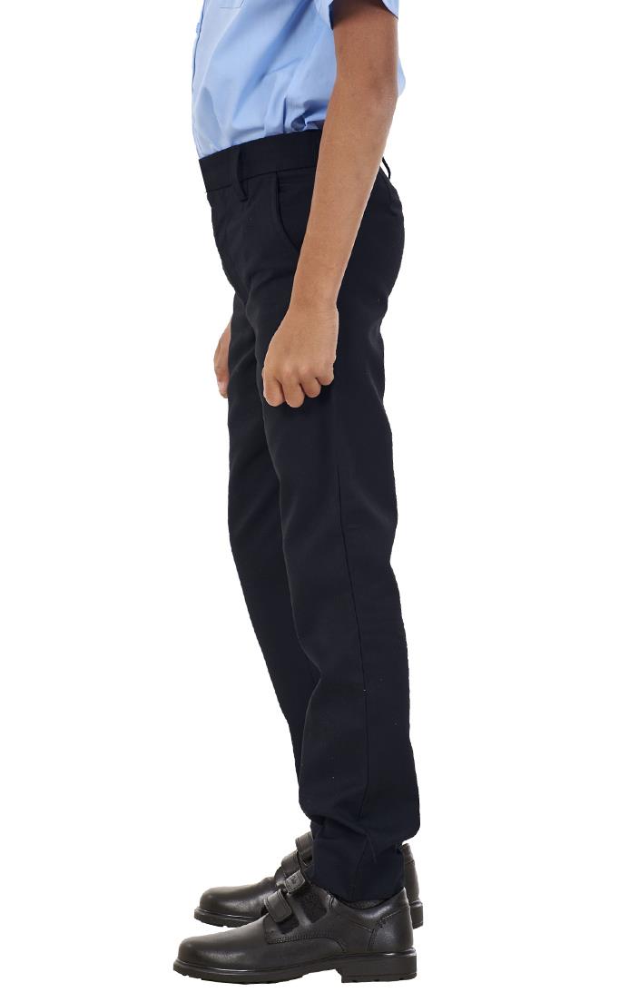 Boys Stain Resistant Adjustable Waist Slim Fit School Trousers Black Grey Navy - Picture 21 of 25