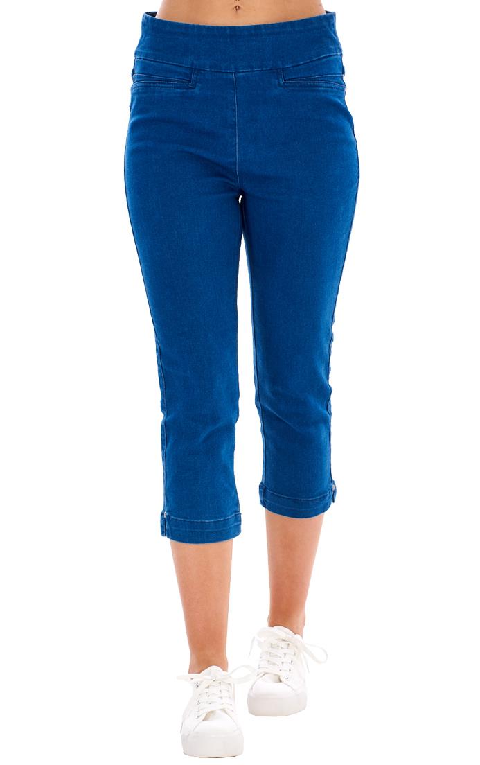 Ladies High Rise Pull On Comfort Crop Stretch Cropped Jeans - Picture 45 of 65