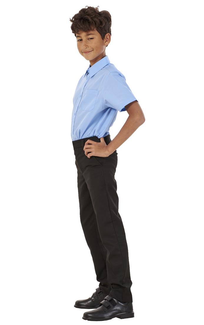 Boys Stain Resistant Adjustable Waist Slim Fit School Trousers Black Grey Navy - Picture 11 of 25