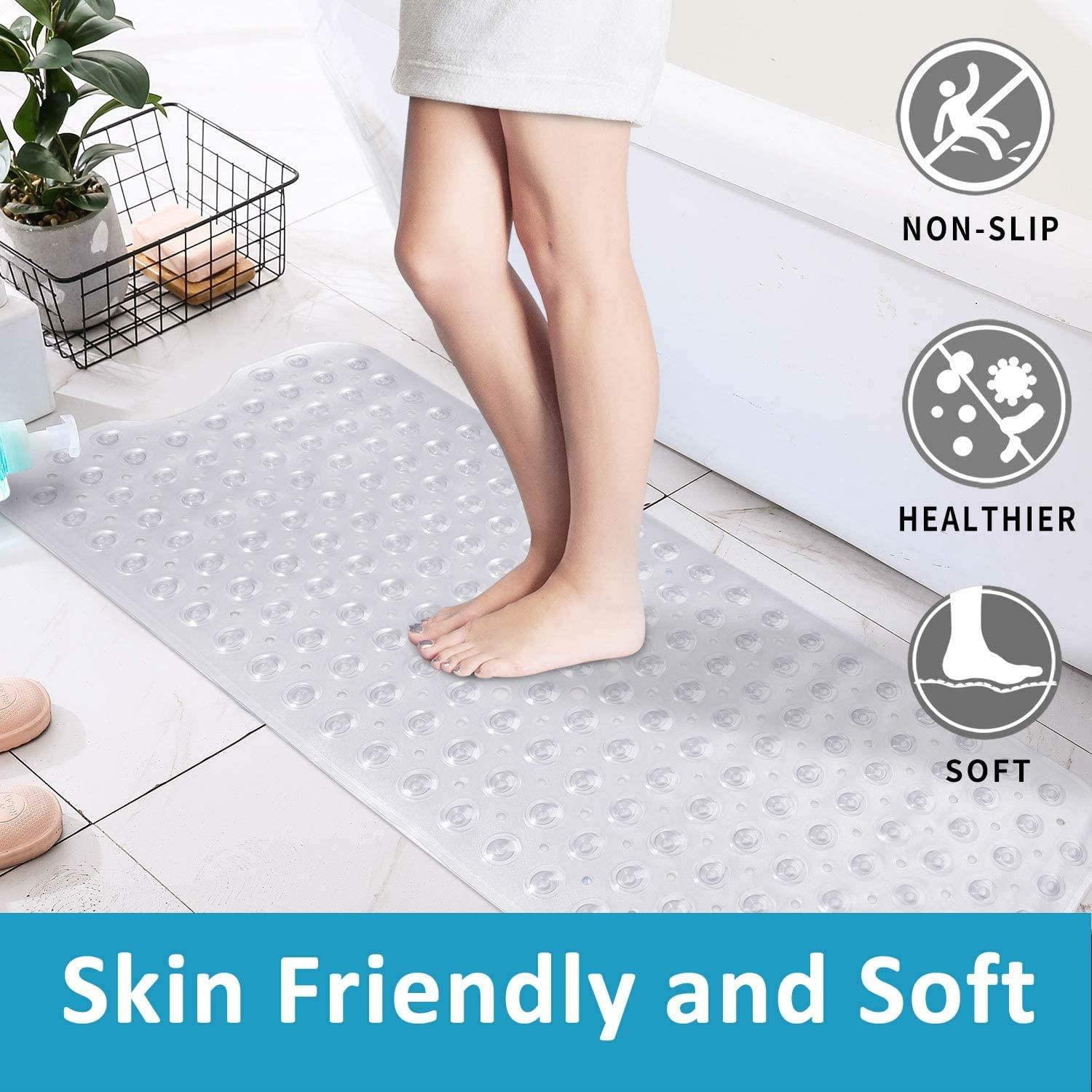 Non Slip Blue Bath Mat Extra Long Shower Mat with Anti Slip Suction