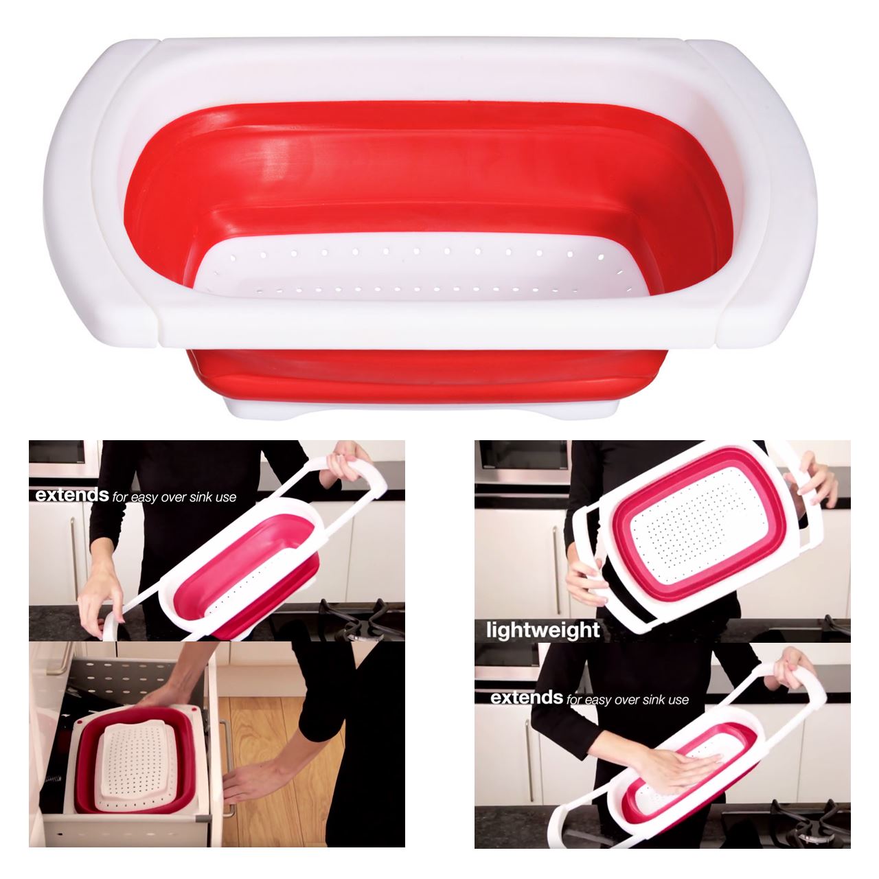 Details About Zing Over Sink Colander Drainer Red White Expandable Collapsible Strainer