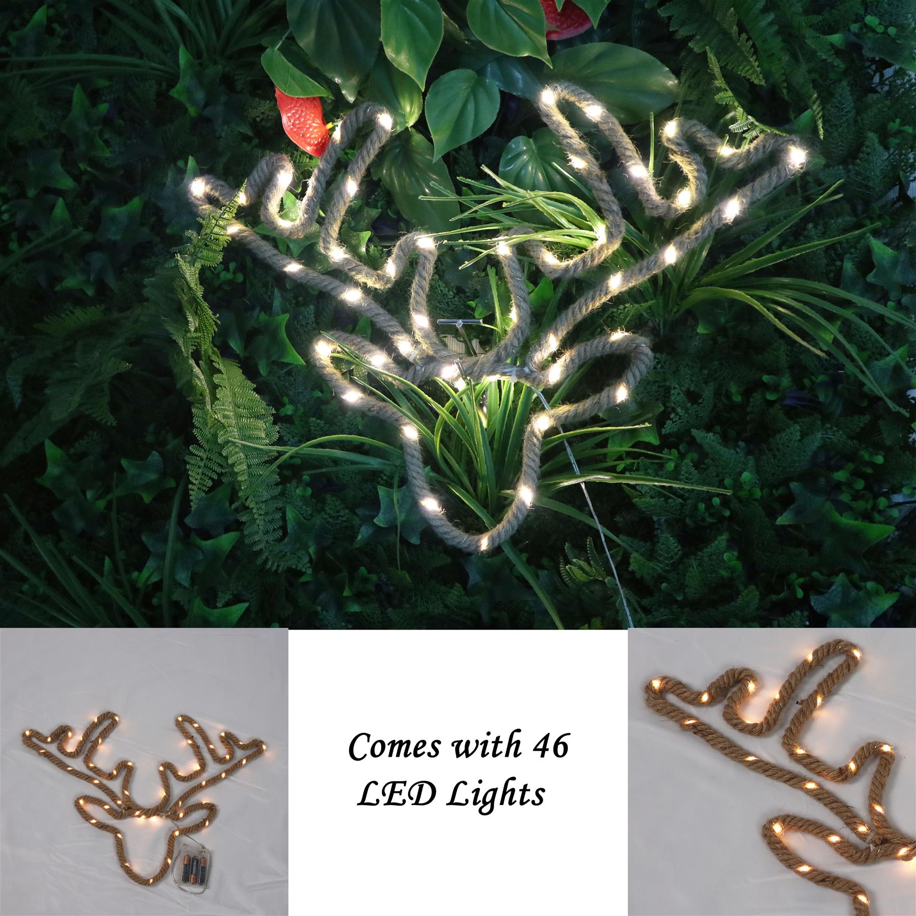 Christmas Rope Lights Silhouette Warm White LED Hemp Jute Wall Window Decoration - Picture 26 of 54