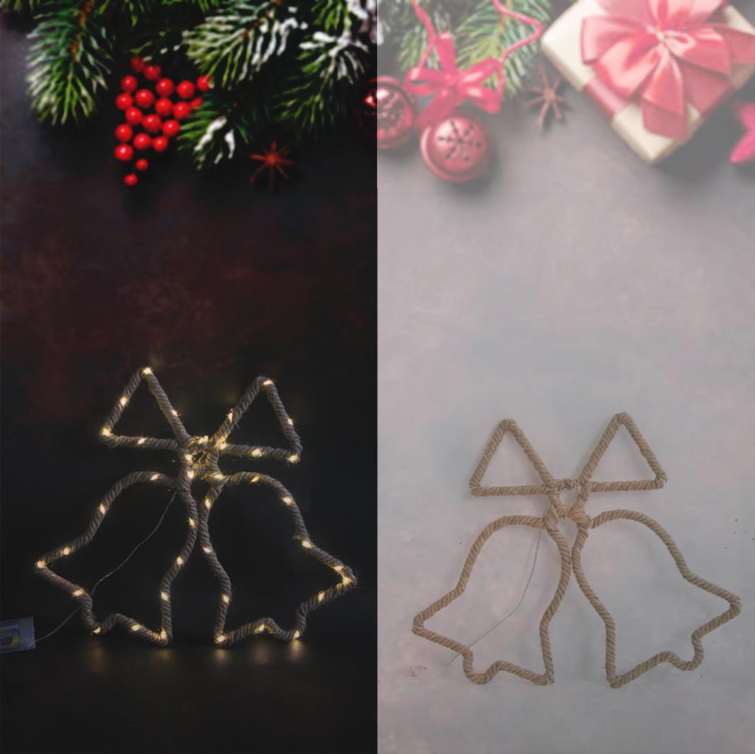 Christmas Rope Lights Silhouette Warm White LED Hemp Jute Wall Window Decoration - Picture 23 of 54