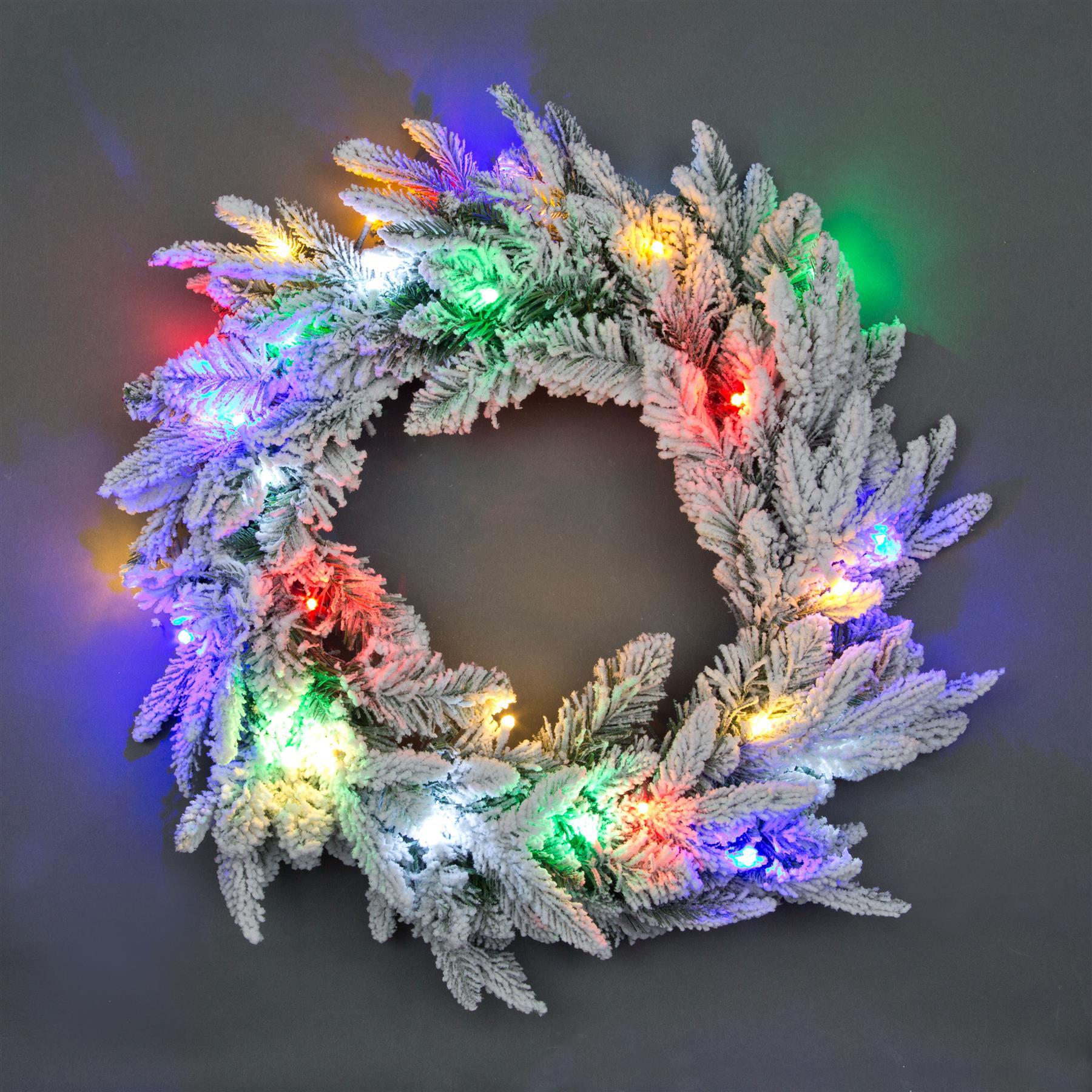Pre Lit Christmas Wreaths Snow Flocked LED Hanging Wall Door Xmas Home Decor - Picture 20 of 31