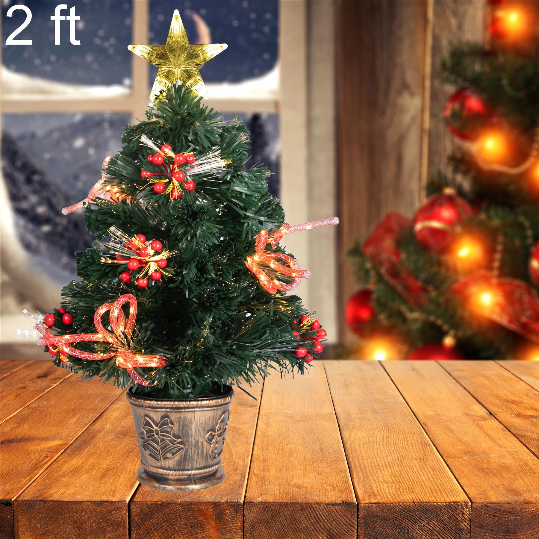 2-6FT Fibre Optic Christmas Tree Pre-Lit Bushy LED Ribbon-Bows Xmas Home Decor - Picture 8 of 29