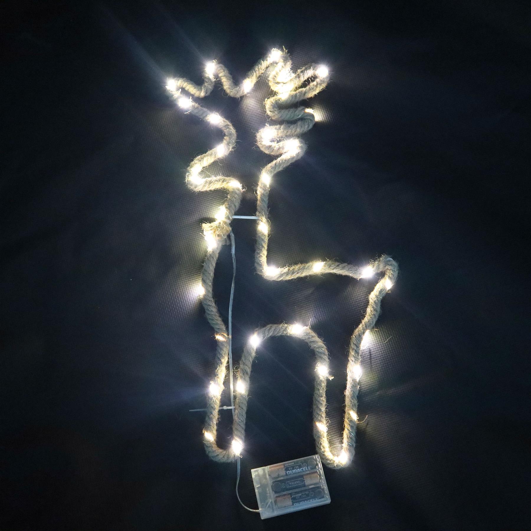 Christmas Rope Lights Silhouette Warm White LED Hemp Jute Wall Window Decoration - Picture 40 of 54