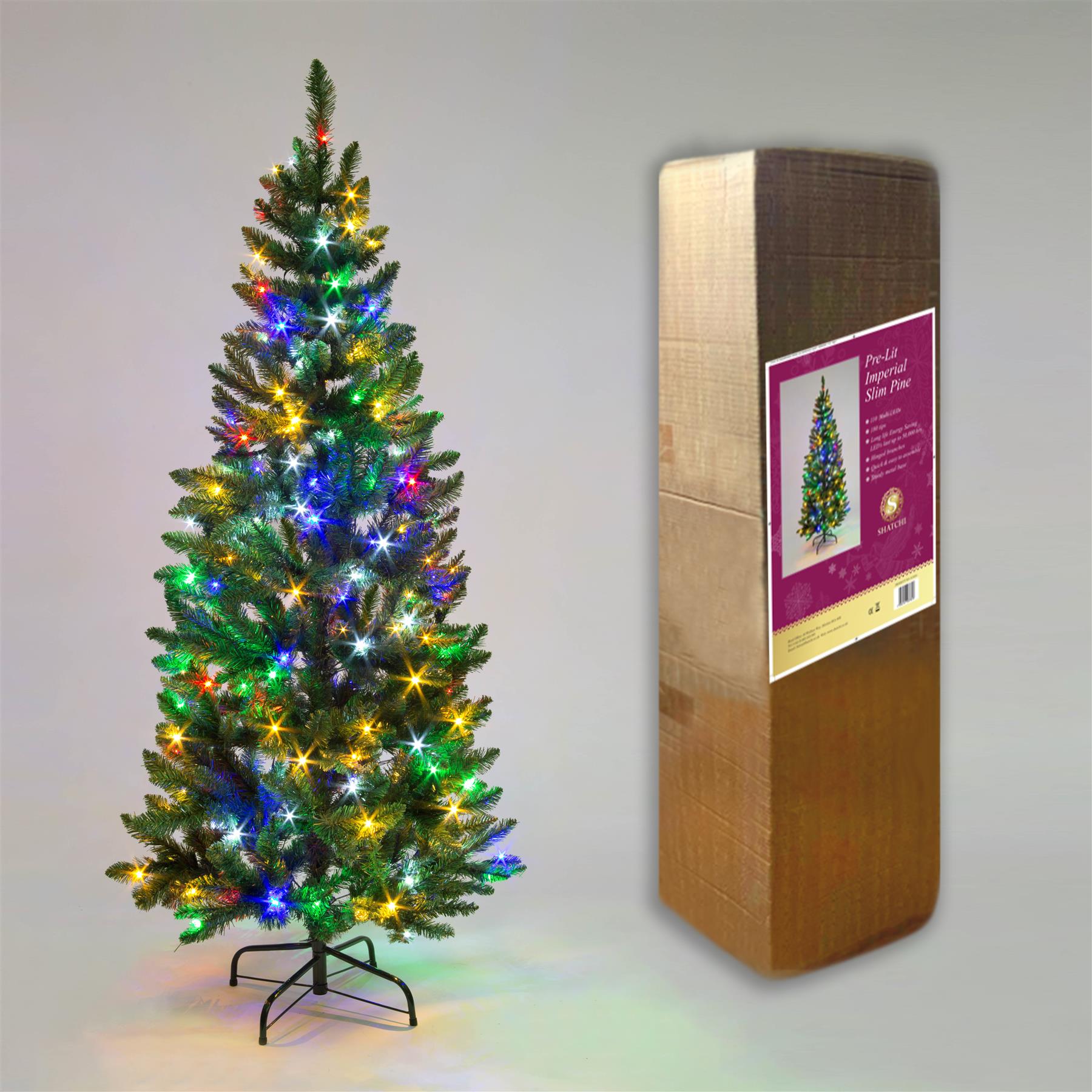 Christmas Tree Pre Lit Slim Pencil Pine Green Artificial Bushy XMAS Decor 4-8FT - Picture 3 of 79