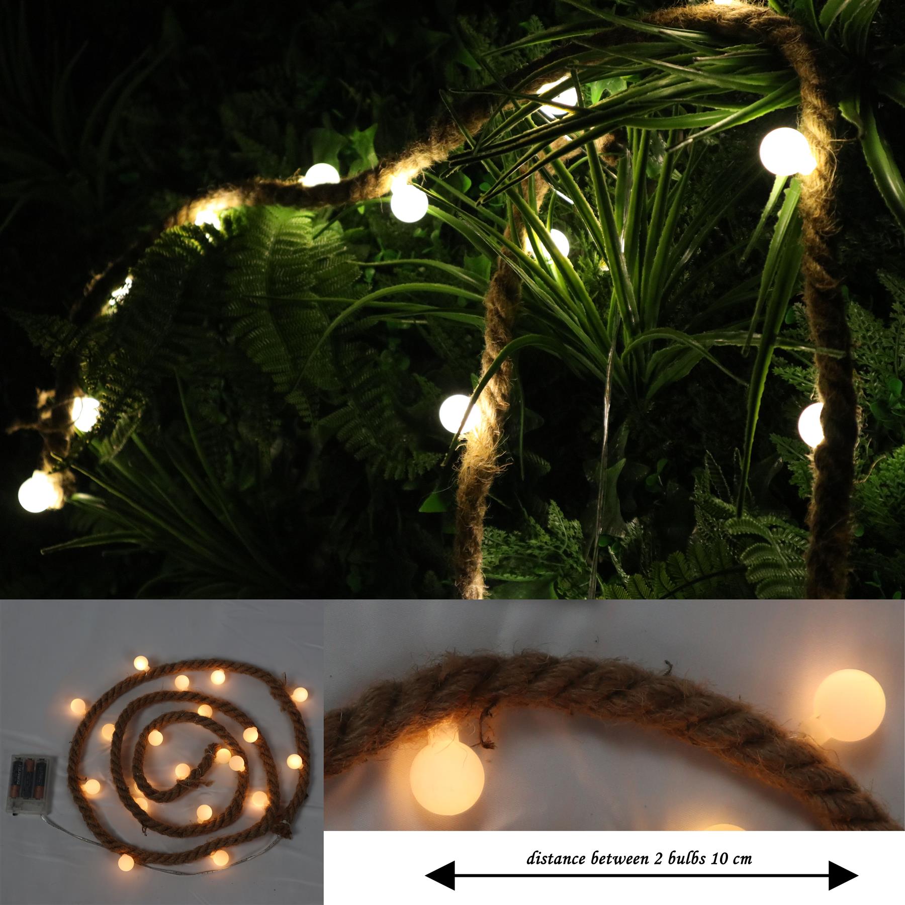Christmas Rope Lights Silhouette Warm White LED Hemp Jute Wall Window Decoration - Picture 13 of 54