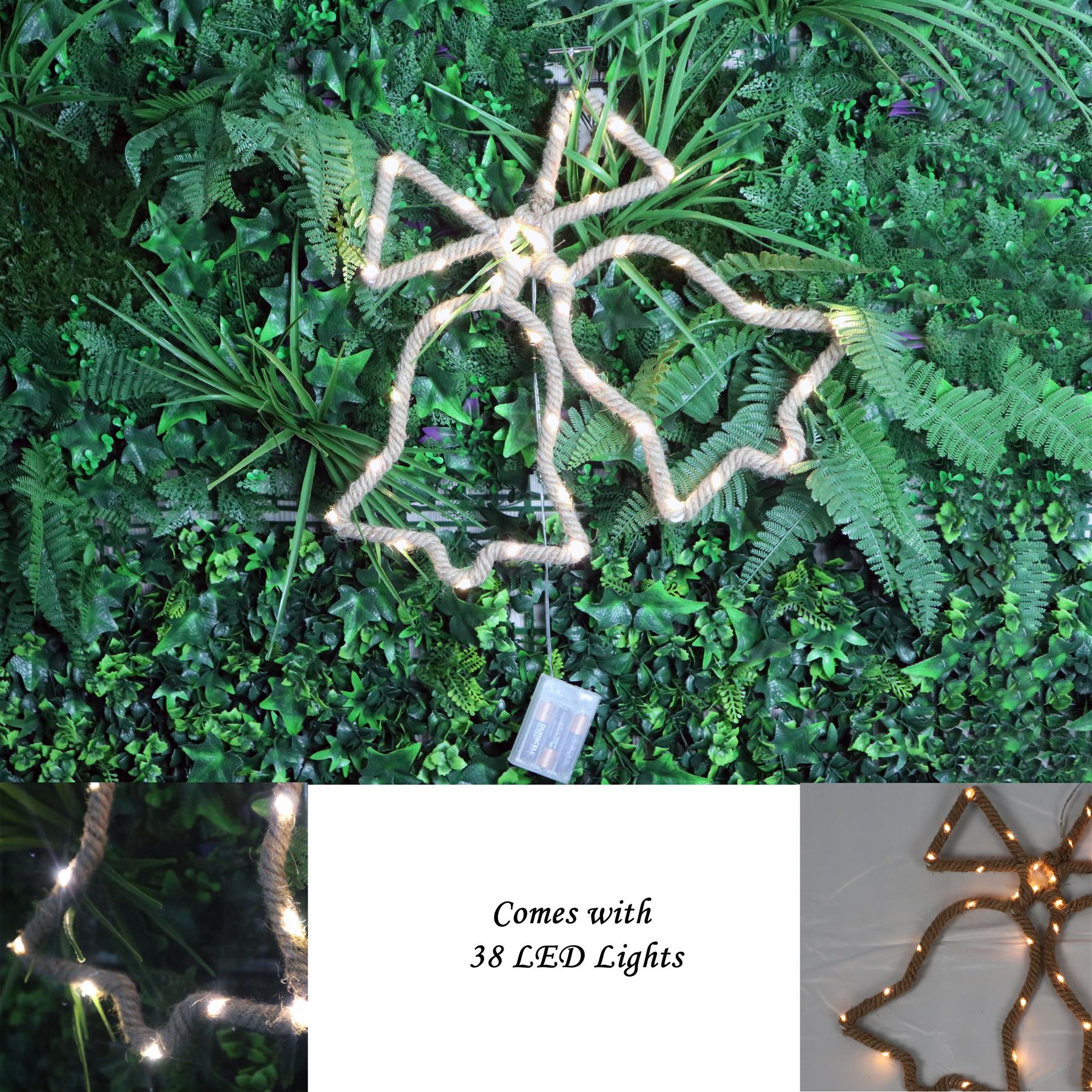 Christmas Rope Lights Silhouette Warm White LED Hemp Jute Wall Window Decoration - Picture 19 of 54