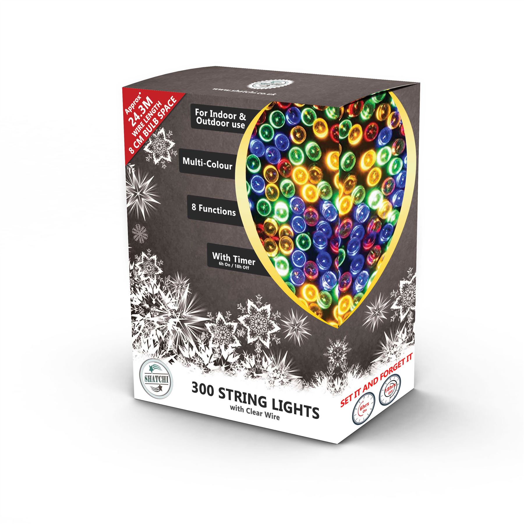 Multicoloured LEDs Mains Plug In String Fairy Lights 8Function Xmas