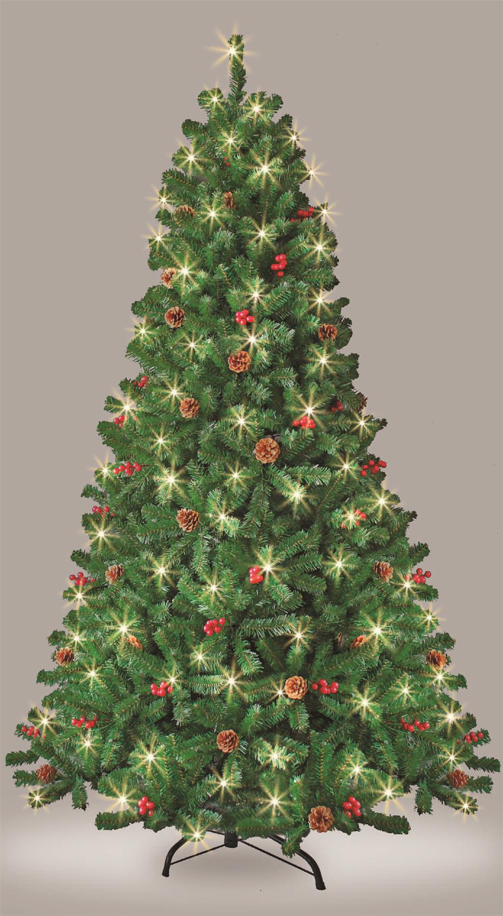 Christmas Tree Pre Lit Bushy LED Lights Artificial Berries Pine Cone Xmas Decor - Picture 4 of 37