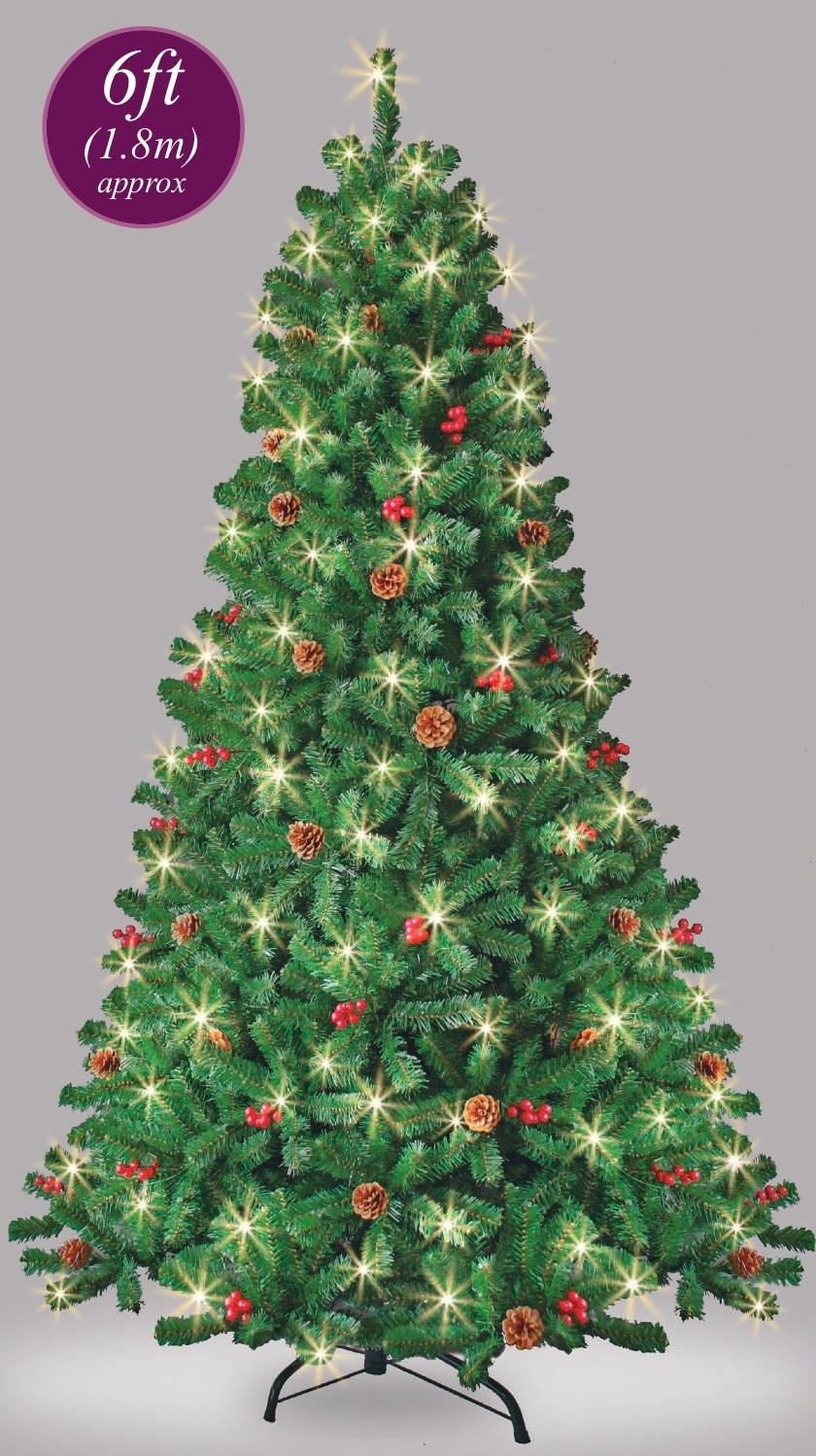 Christmas Tree Pre Lit Bushy LED Lights Artificial Berries Pine Cone Xmas Decor - Picture 24 of 37