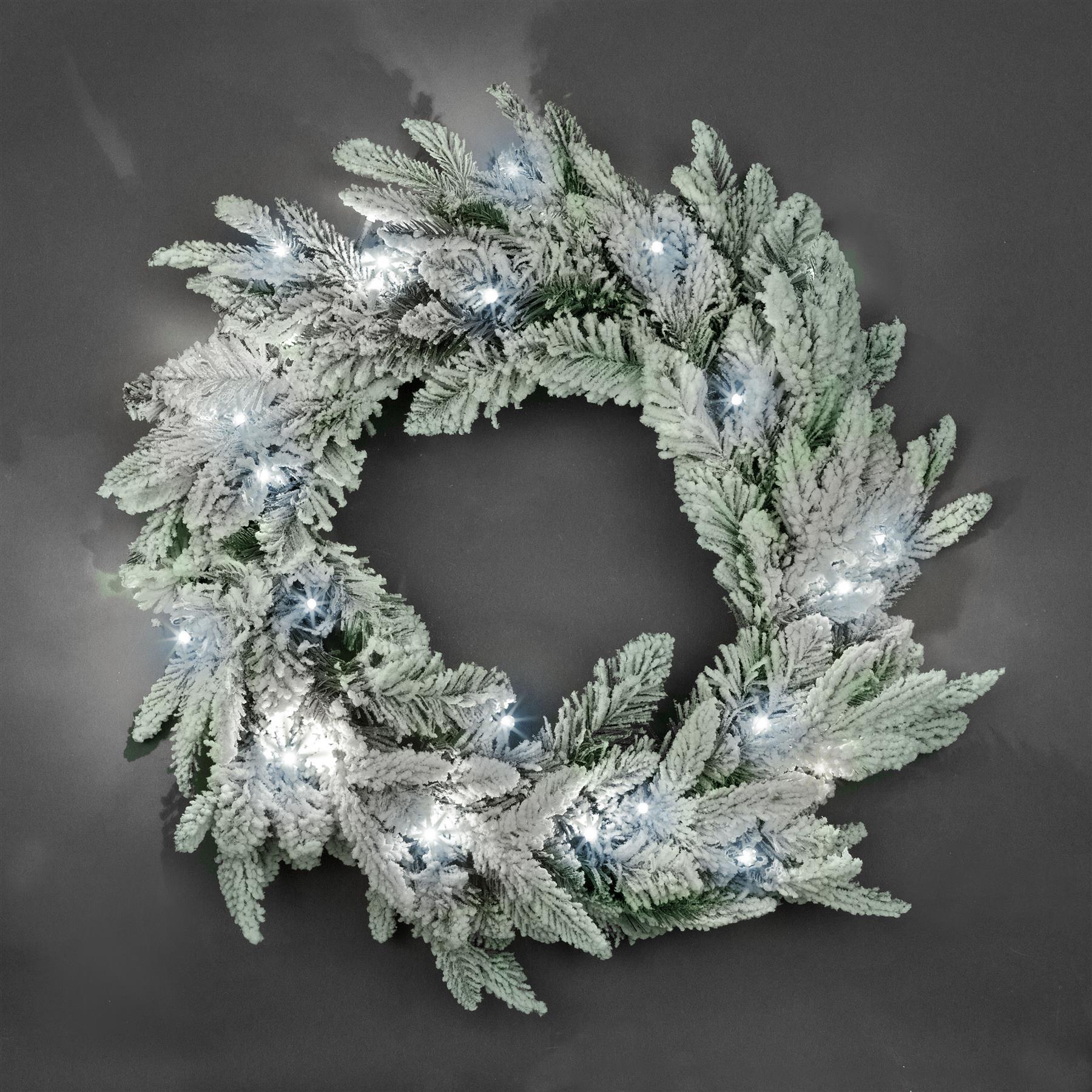 Pre Lit Christmas Wreaths Snow Flocked LED Hanging Wall Door Xmas Home Decor - Picture 21 of 31