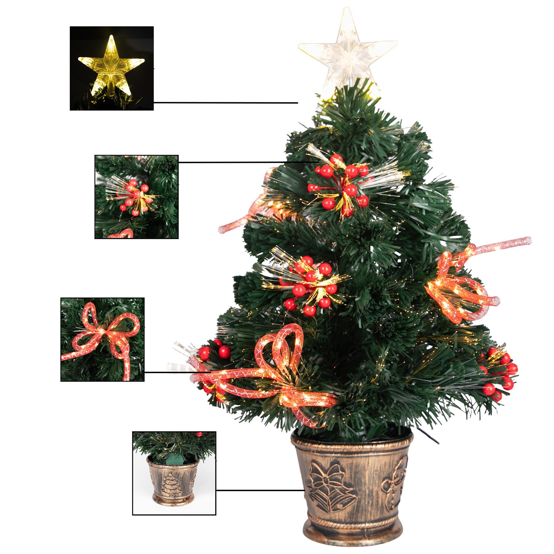 2-6FT Fibre Optic Christmas Tree Pre-Lit Bushy LED Ribbon-Bows Xmas Home Decor - Picture 3 of 29