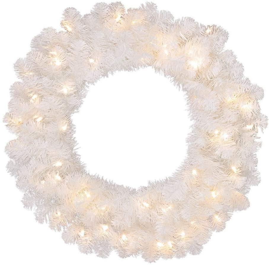 Pre Lit Christmas Wreaths Snow Flocked LED Hanging Wall Door Xmas Home Decor - Picture 27 of 31