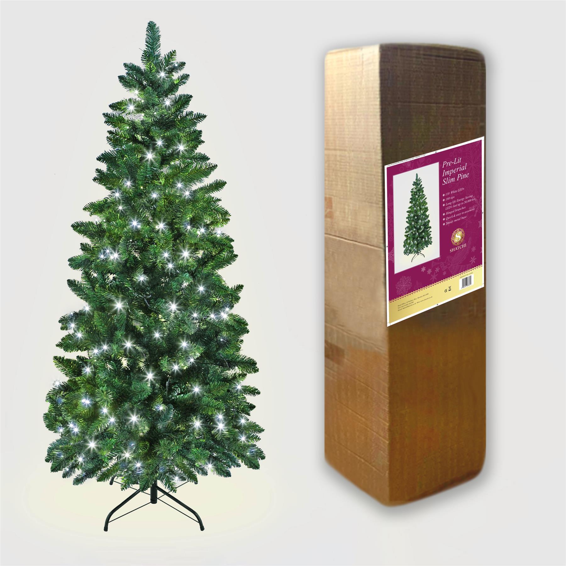 Christmas Tree Pre Lit Slim Pencil Pine Green Artificial Bushy XMAS Decor 4-8FT - Picture 66 of 79