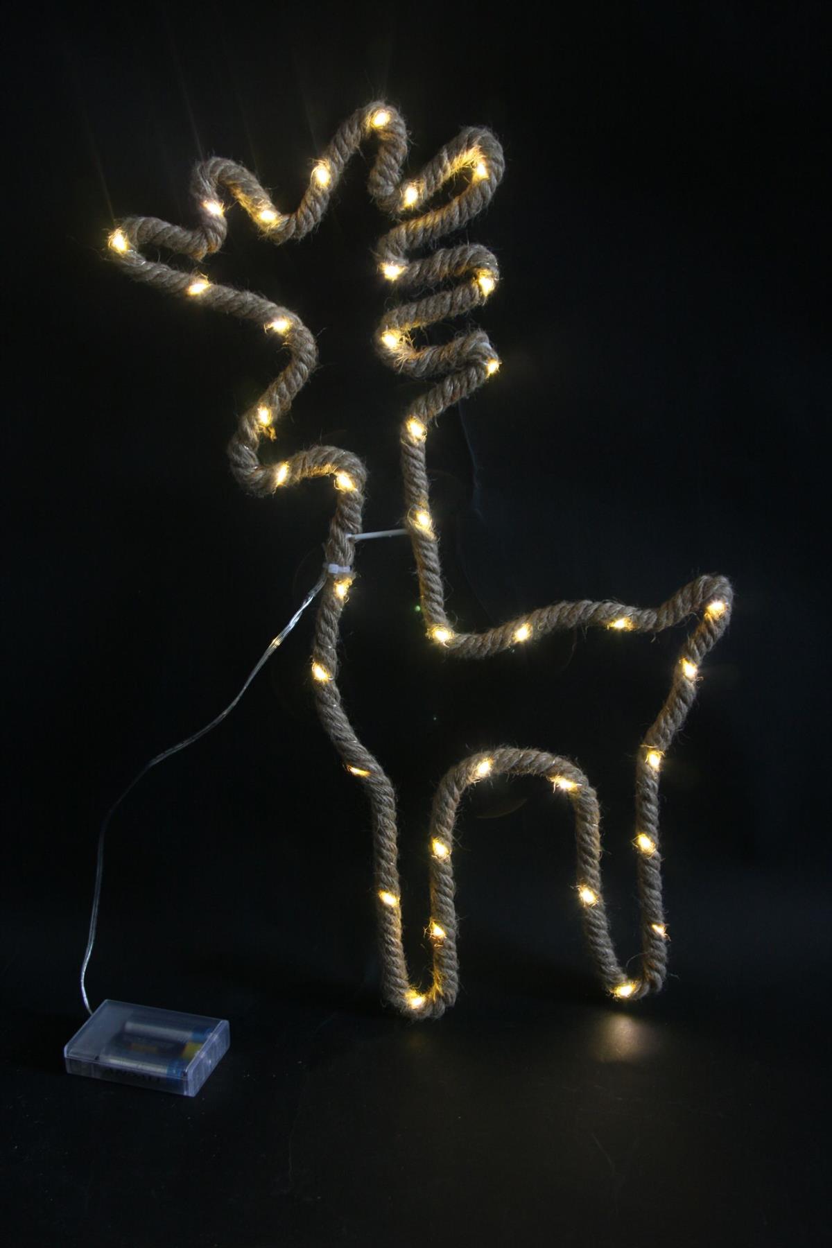 Christmas Rope Lights Silhouette Warm White LED Hemp Jute Wall Window Decoration - Picture 38 of 54