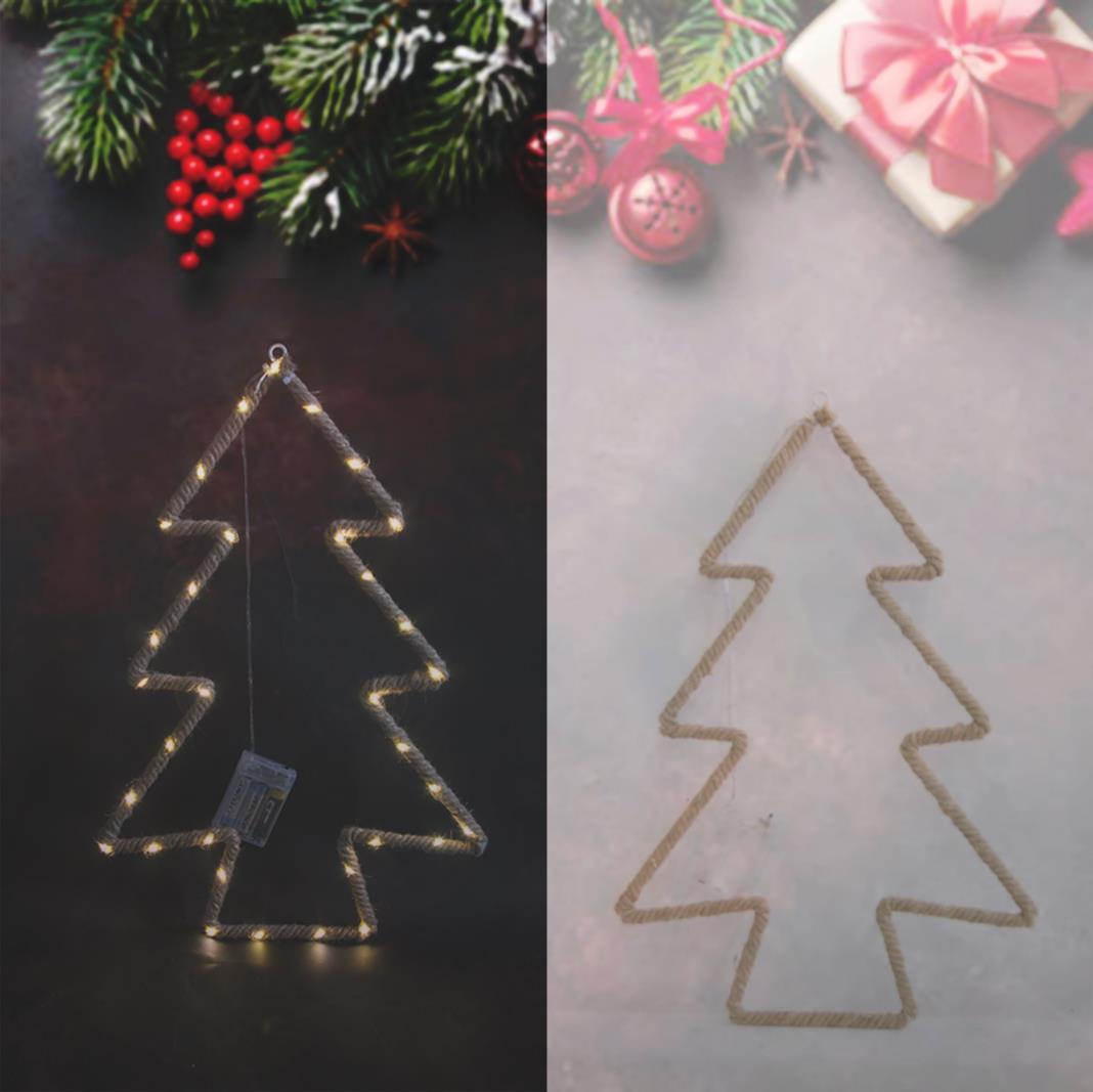 Christmas Rope Lights Silhouette Warm White LED Hemp Jute Wall Window Decoration - Picture 51 of 54