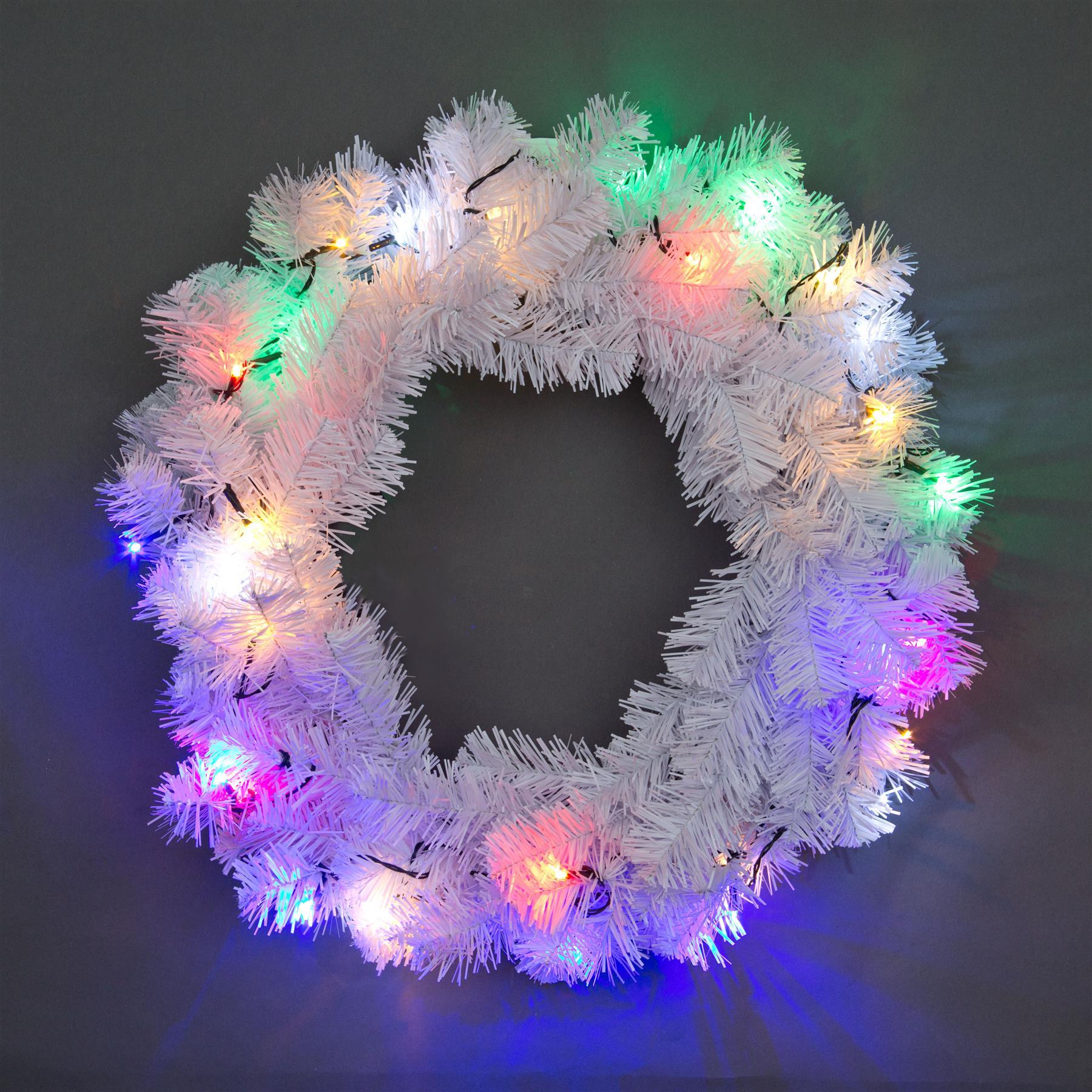 Pre Lit Christmas Wreaths Snow Flocked LED Hanging Wall Door Xmas Home Decor - Picture 28 of 31
