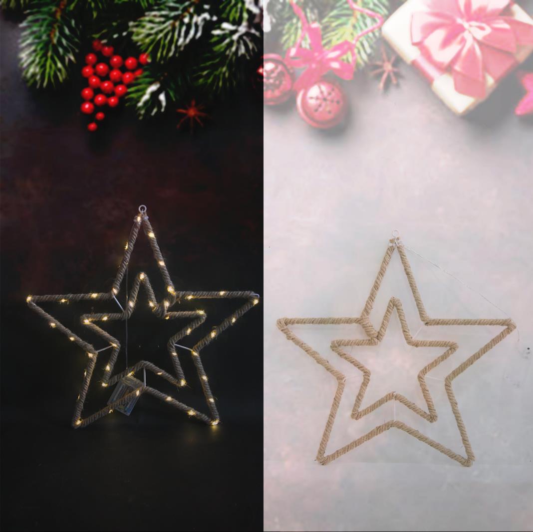 Christmas Rope Lights Silhouette Warm White LED Hemp Jute Wall Window Decoration - Picture 37 of 54