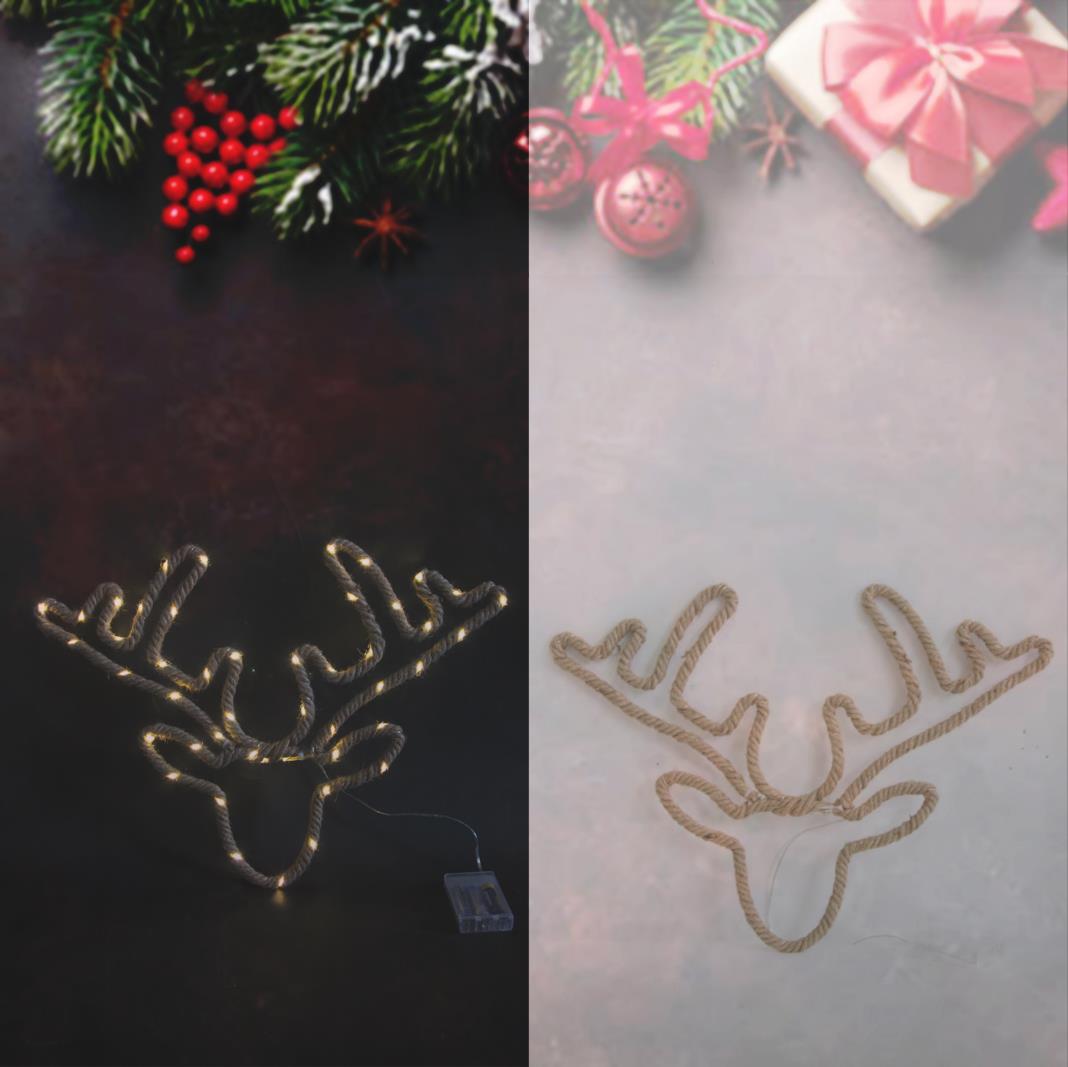 Christmas Rope Lights Silhouette Warm White LED Hemp Jute Wall Window Decoration - Picture 30 of 54