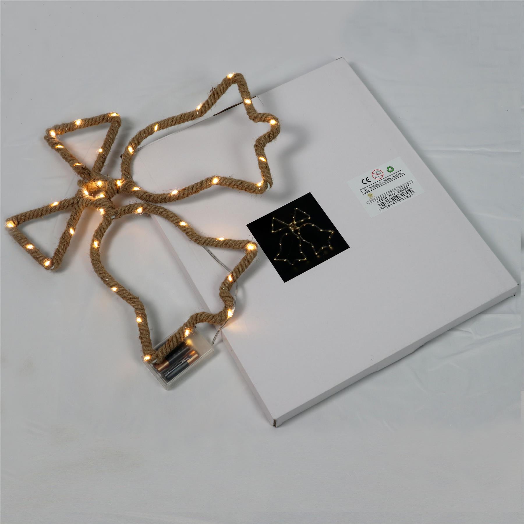 Christmas Rope Lights Silhouette Warm White LED Hemp Jute Wall Window Decoration - Picture 21 of 54