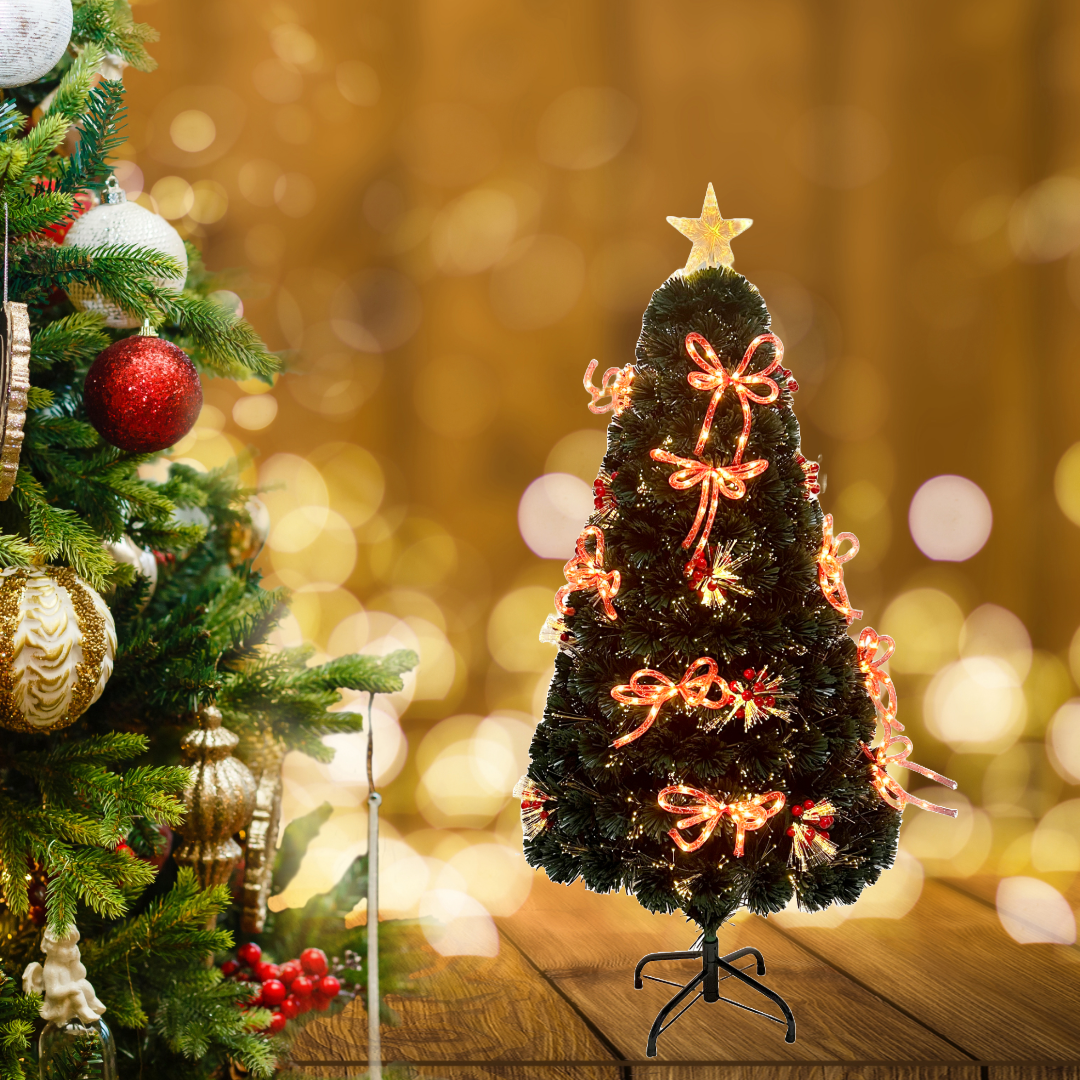 2-6FT Fibre Optic Christmas Tree Pre-Lit Bushy LED Ribbon-Bows Xmas Home Decor - Picture 20 of 29