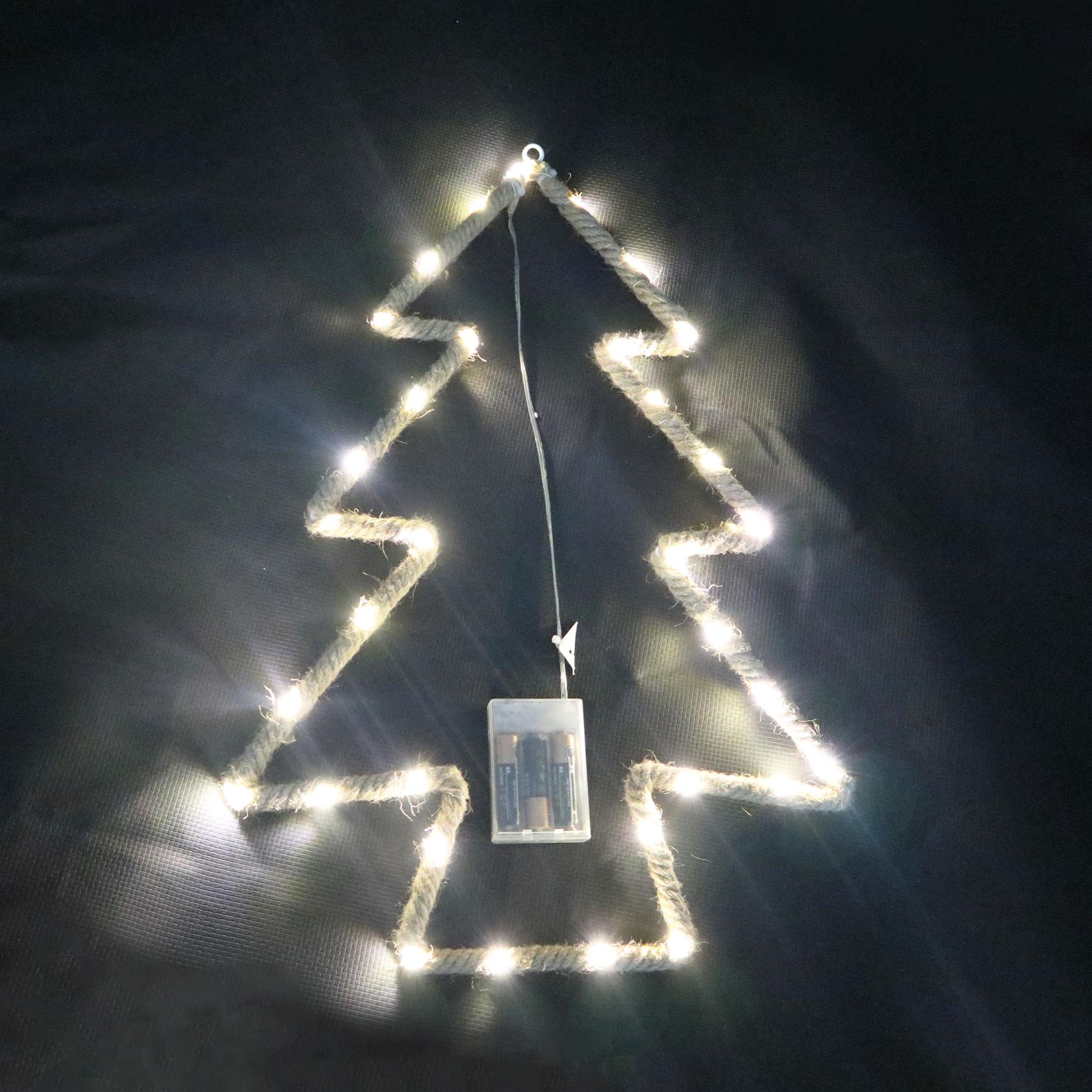 Christmas Rope Lights Silhouette Warm White LED Hemp Jute Wall Window Decoration - Picture 47 of 54