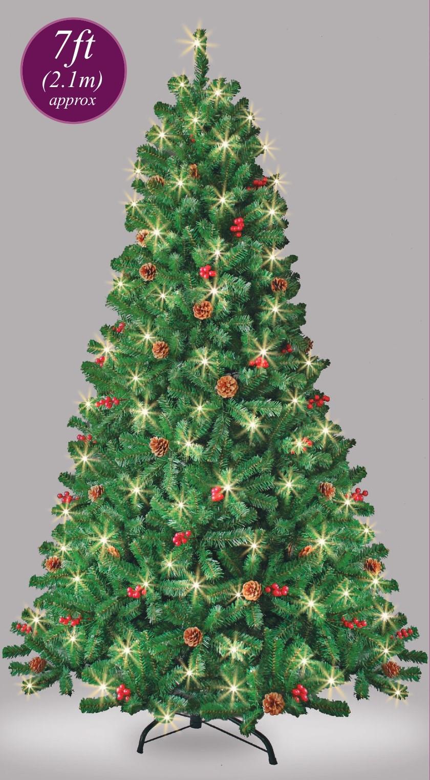 Christmas Tree Pre Lit Bushy LED Lights Artificial Berries Pine Cone Xmas Decor - Picture 26 of 37