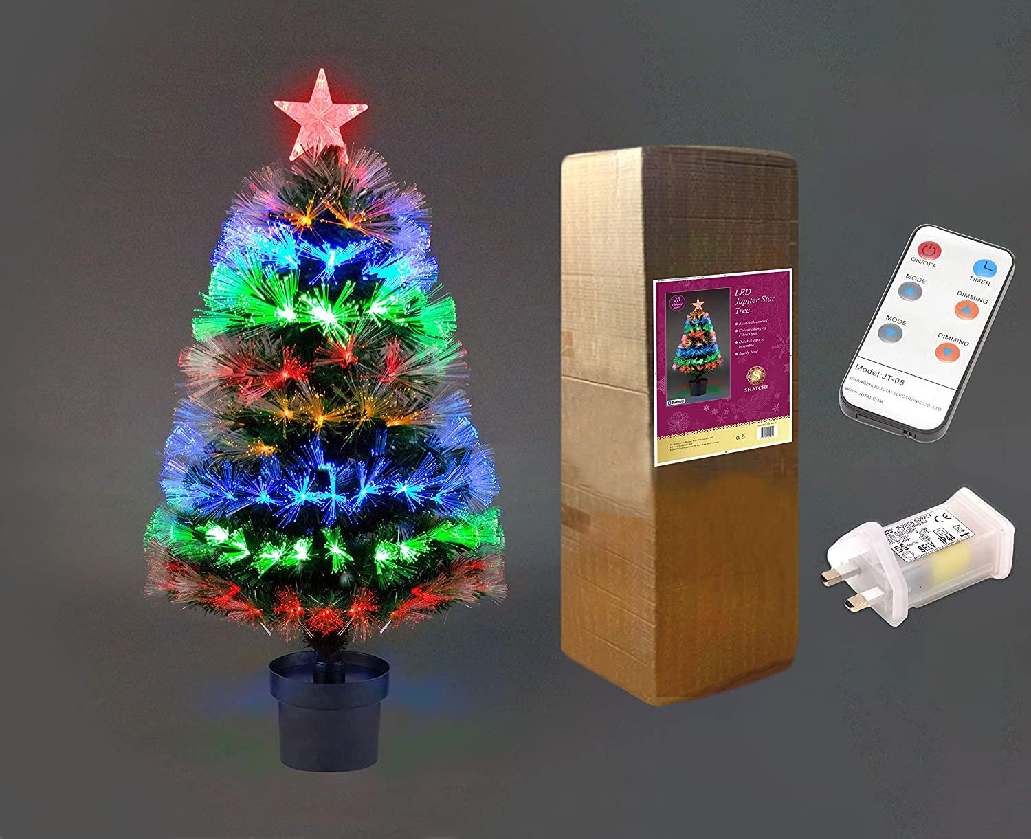 Christmas Tree Pre-Lit Fiber Optic Pine LED Light Xmas Decor Galactic Star 2-6FT - Picture 10 of 57